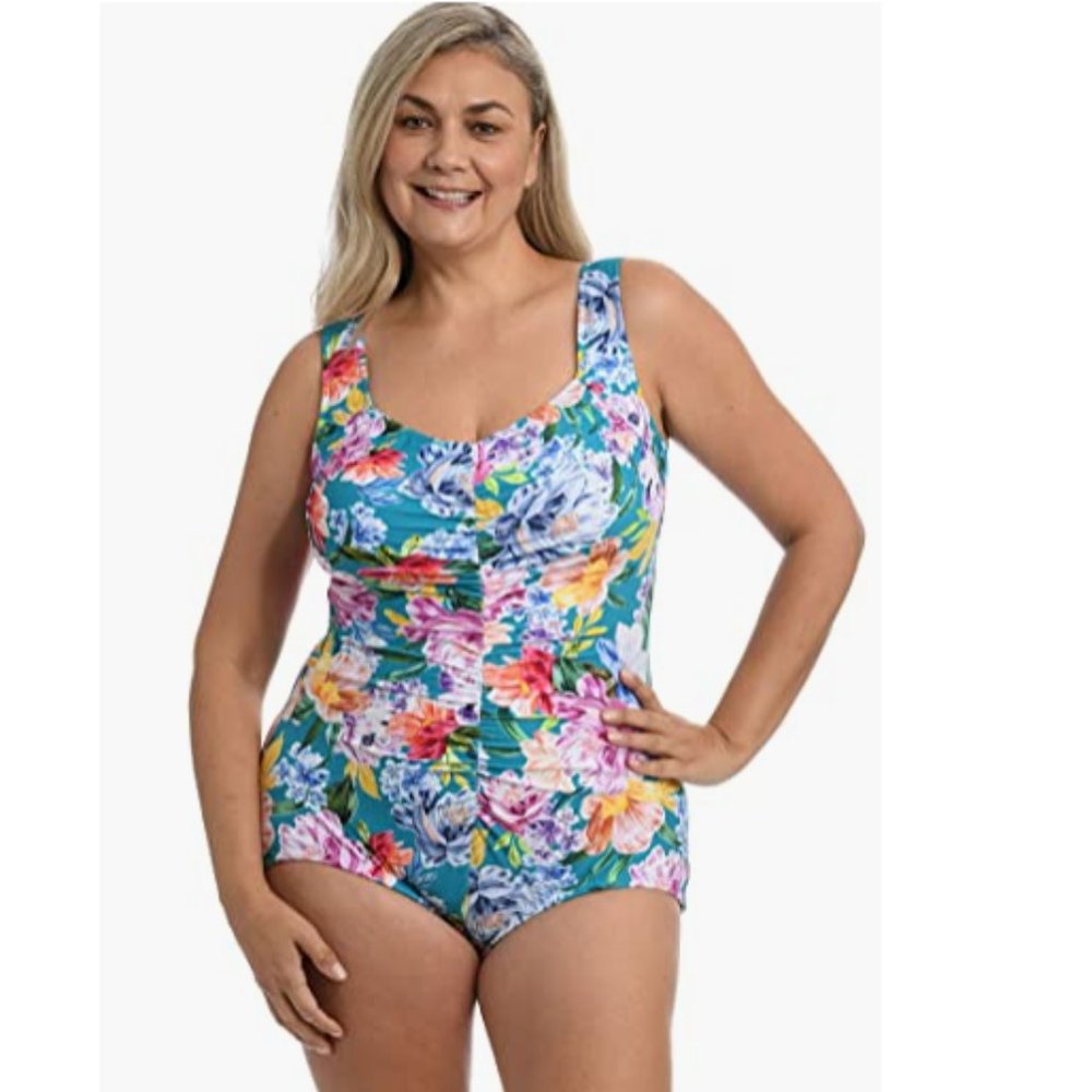 Maxine Of Hollywood Women's Shirred Front Girl Leg One Piece Swimsuit Size:10